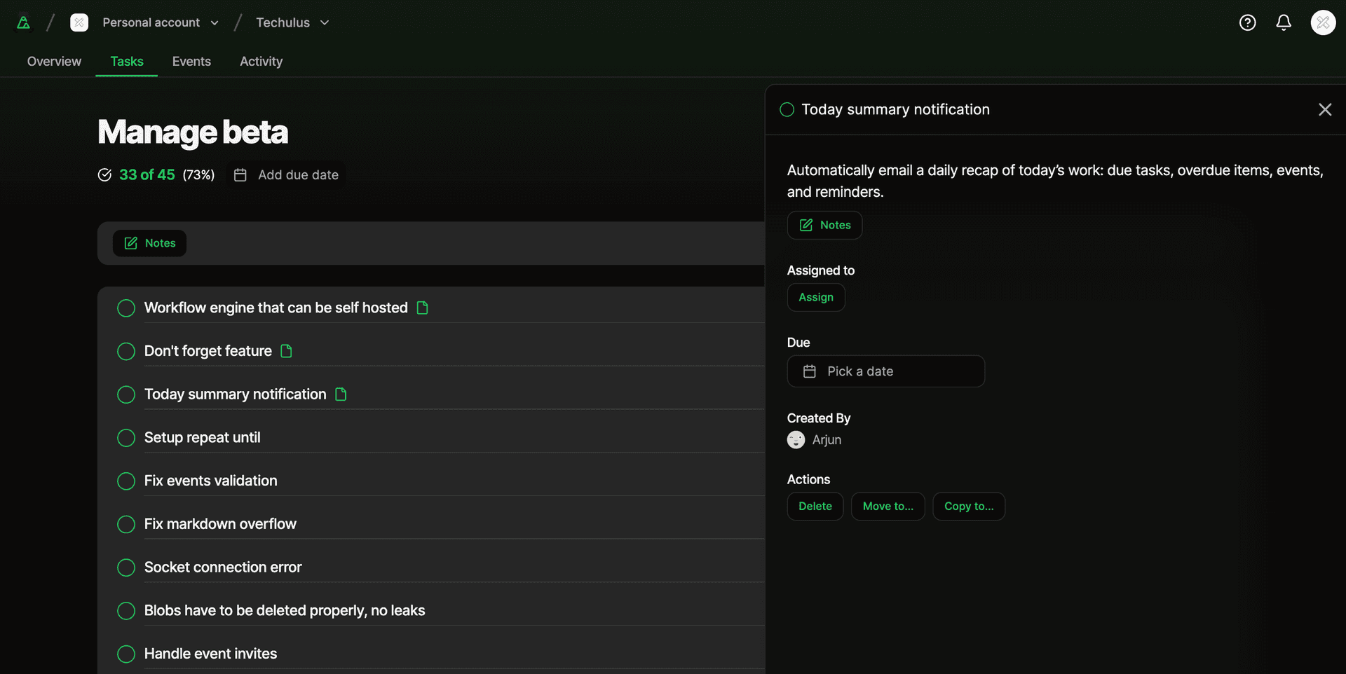Task management interface